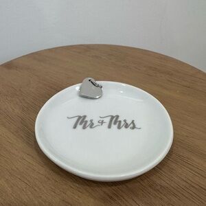 Mr & Mrs White Ring Dish with Silver Heart Charm